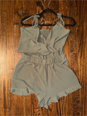 Tie-Shoulder Romper in Sage Green